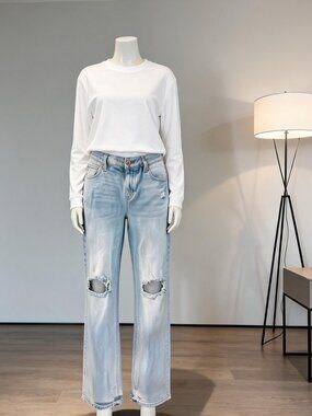 Maurices Edgely High Rise Distressed Straight Leg Jeans Light Wash 14W REG